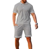 Men's Golf Shirt Golf Polo Work Casual Lapel Short Sleeve Basic Modern Color Block Striped 2 Piece Spring Summer Regular Fit Black Army Green Light Grey Dark Gray Golf Shirt Lightinthebox