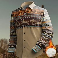 Ethnic Vintage Tribal Men's Shirt Fleece Shirt Daily Wear Vacation Going out Fall  Winter Turndown Long Sleeve Blue, Brown, Gray S, M, L Fleece Shirt Lightinthebox - thumbnail