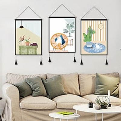 Cute Cats Woven Bohemian Wall Tapestry Art Decor Blanket Curtain Hanging Home Bedroom Living Room Decoration Nordic Cotton Linen Tassel miniinthebox