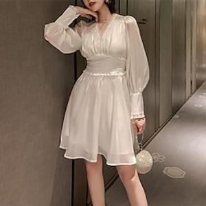 A-Line Party Dresses Elegant Dress Holiday Short  Mini Long Sleeve V Neck Spandex with Pleats Ruffles 2023 Lightinthebox