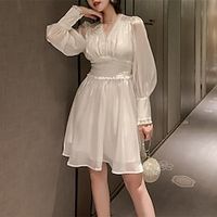 A-Line Party Dresses Elegant Dress Holiday Short  Mini Long Sleeve V Neck Spandex with Pleats Ruffles 2023 Lightinthebox - thumbnail