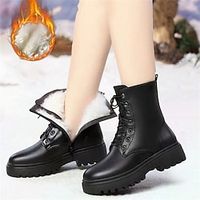 Women's Boots Snow Boots Combat Boots Winter Boots Outdoor Work Daily Fleece Lined Mid Calf Boots Booties Ankle Boots Lace-up Platform Cone Heel Round Toe Plush Casual Comfort Faux Leather Zipper miniinthebox