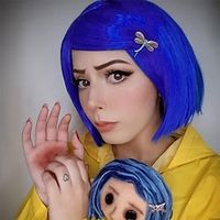 Coraline Wig Costume Necklace Blue Bob Wigs for Women Girls Short Straight Colored Wig with Bangs for Theme Costume Party Halloween (Only Wig) miniinthebox