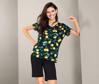 Womens Printed Short Sleeved Shirt  Black/Yellow - thumbnail