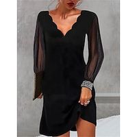 Women's Casual Dress A Line Dress Plain Dress Plain Mesh Patchwork Scalloped Neck Mini Dress Fashion Classic Outdoor Daily Long Sleeve Loose Fit Black Summer Spring S M L XL XXL Lightinthebox - thumbnail