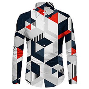 Men's Shirt 3D Print Geometry 3D Print Button-Down Long Sleeve Casual Tops Casual Fashion Comfortable Navy Blue / Sports miniinthebox
