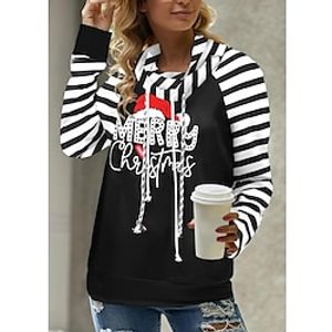 Women's Pullover Christmas Sweatshirt Letter Striped Active Sportswear Festival Drawstring Print Black Christmas Casual Pile Neck Long Sleeve Top Micro-elastic Fall  Winter Lightinthebox
