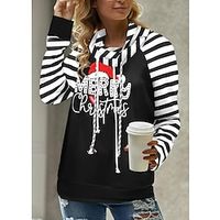 Women's Pullover Christmas Sweatshirt Letter Striped Active Sportswear Festival Drawstring Print Black Christmas Casual Pile Neck Long Sleeve Top Micro-elastic Fall  Winter Lightinthebox - thumbnail