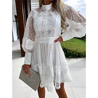 Women's White Dress Lace Dress Casual Dress Mini Dress Lace Patchwork Street Date Streetwear A Line Stand Collar Long Sleeve Regular Fit Black White Color S M L XL 2XL Size Lightinthebox