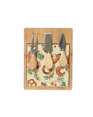 Kaemingk Decoris Cheese Board Porcelain Rectangle Decal with Bread Pattern