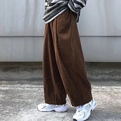 Men's Corduroy Pants Baggy Carrot Pants Casual Pants Pocket Drawstring Elastic Waist Plain Comfort Breathable Outdoor Daily Going out Fashion Casual Black Khaki Lightinthebox