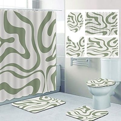 Valentine's Day Bathroom Deco 4 Pcs Shower Curtain Set Bathroom Sets Modern Home Bathroom Decor with Bath Mat U Shape and Toilet Lid Cover Mat and 12 Hooks miniinthebox