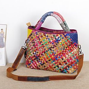 factory wholesale on behalf of the characteristic hand-woven bag ethnic style color striped leather portable messenger female bag Lightinthebox