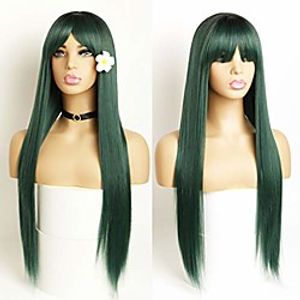 giannay green synthetic wigs for women long straight wigs with bangs 26 inch dark roots ombre green cosplay halloween wigs heat resistant costume cheap wig(green) Lightinthebox
