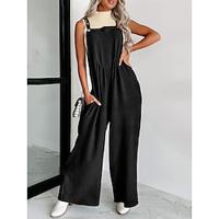 Women's Overall Button Pocket Solid Color Square Neck Streetwear Street Daily Regular Fit Sleeveless Black Navy Blue Orange S M L Summer Lightinthebox