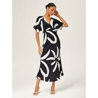V-Neck Flutter Sleeve Satin A-Line Dress