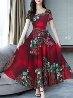 Round Neck Floral Printed Maxi Dress - thumbnail
