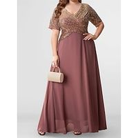Women's Plus Size Curve Party Dress Sequin Dress Chiffon Dress Plain Long Dress Maxi Dress Short Sleeve V Neck Fashion Party Dark Pink Fall Winter L XL XXL 3XL 4XL Lightinthebox - thumbnail