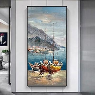 Mintura Handmade Boat Landscape Oil Paintings On Canvas Wall Art Decoration Modern Abstract Picture For Home Decor Rolled Frameless Unstretched Painting Lightinthebox