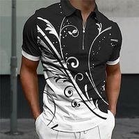 Floral Men's Fashion Casual 3D Print Polo Shirt Zip Polo Outdoor Street Daily Wear Pique Polo Shirt Short Sleeve Turndown Zip Polo Shirts Black Dark Navy Summer S M L Micro-elastic Lapel Polo Lightinthebox