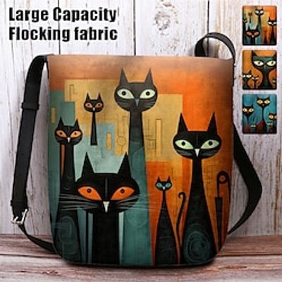 Women's Crossbody Bag Shoulder Bag Fluffy Bag Polyester Outdoor Shopping Daily Print Large Capacity Lightweight Durable Cat Yellow Blue Orange Lightinthebox