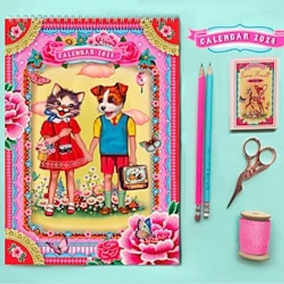 2024 Cat  Dog Wall Calendar Diary Weekly Planner Vintage Diary Cute Animal Diary Lightinthebox