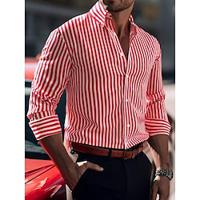 Men's Dress Shirt Regular Fit Long Sleeve Lapel Striped Cotton Blend Black Red Blue 2023 Lightinthebox