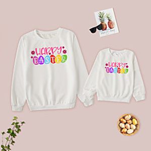 Mommy and Me Easter Tops Floral Letter Causal Print White Black Long Sleeve Daily Matching Outfits Lightinthebox