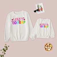 Mommy and Me Easter Tops Floral Letter Causal Print White Black Long Sleeve Daily Matching Outfits Lightinthebox - thumbnail