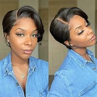 Human Hair 13x4x1 T Part Lace Front Wig Pixie Cut Wig Brazilian Hair Straight Black Wig 150% Density with Baby Hair Glueless Pre-Plucked for Black Women Short Human Hair Lace Wig Lightinthebox - thumbnail