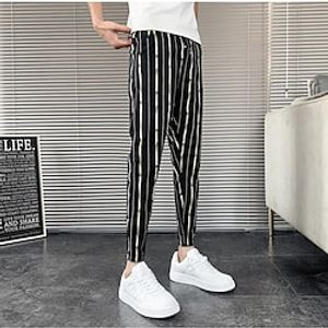 Men's Capri shorts Straight Pocket Elastic Waist Solid Color Comfort Breathable Ankle-Length Sports Outdoor Daily Linen Linen  Cotton Blend Casual Casual  Sporty Black White Micro-elastic Lightinthebox