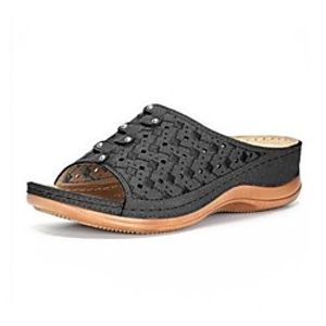 Women's Sandals Wedge Heel Round Toe PU Solid Colored Black Red Light Grey Lightinthebox