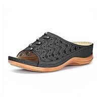 Women's Sandals Wedge Heel Round Toe PU Solid Colored Black Red Light Grey Lightinthebox - thumbnail