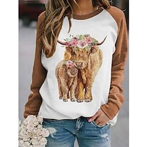 Women's Sweatshirt Pullover Basic Khaki Gray Graphic Street Round Neck Long Sleeve Lightinthebox