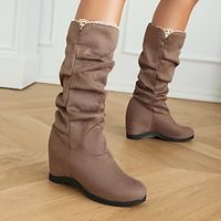 Women's Boots Platform Boots Plus Size Height Increasing Shoes Daily Mid Calf Boots Winter Lace Wedge Heel Casual Comfort Faux Leather Black Khaki Lightinthebox