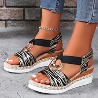 Women's Sandals Wedge Sandals Daily Hidden Heel Open Toe Casual Faux Leather Loafer Black White Gray Lightinthebox