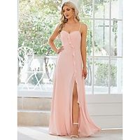 A-Line Wedding Guest Dresses Casual Dress Party Wear Floor Length Sleeveless Spaghetti Strap Chiffon with Ruffles Slit 2023 Lightinthebox - thumbnail