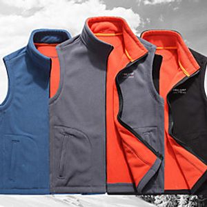 Men's Hiking Vest / Gilet Fishing Vest Hiking Fleece Jacket Jacket Top Outdoor Thermal Warm Windproof Fleece Lining Quick Dry Autumn / Fall Winter Spring Fleece POLY Solid Color Blue Grey Black miniinthebox