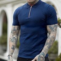 Men's Quarter Zip Polo Golf Shirt Daily Holiday Quarter Zip Short Sleeve Fashion Basic Plain Vertical Stripes Spring  Summer Regular Fit Black White Navy Blue Brown Quarter Zip Polo Lightinthebox