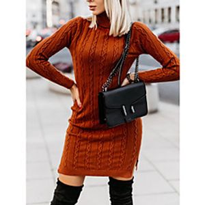 Women's Sweater Jumper Dress Short Mini Dress Yellow Red Long Sleeve Solid Color Knitted Fall Winter Turtleneck Elegant 2021 M L XL 2XL 3XL miniinthebox