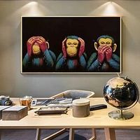 Handmade Hand Painted Oil Painting Wall Art Gorilla See no evil hear no evil speak no evil Home Decoration Decor Rolled Canvas No Frame Unstretched Lightinthebox - thumbnail