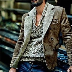 Men's Shacket Suede Leather Jacket Thermal Warm Windproof Rain Waterproof Street Daily Leisure Sports Double Breasted Lapel Streetwear Casual Jacket Outerwear Pure Color Pocket Khaki Black / Fall miniinthebox