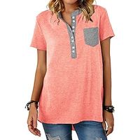 Women's Henley Shirt T shirt Tee Black White Pink Plain Button Pocket Short Sleeve Casual Basic Round Neck Regular S miniinthebox - thumbnail