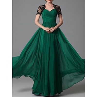 Women's Party Dress Swing Dress Formal Dress Formal Evening Party Long Dress Maxi Dress Party Square Neck Short Sleeve Lace Backless 2023 Regular Fit Green Pure Color XL 2XL 3XL Lightinthebox