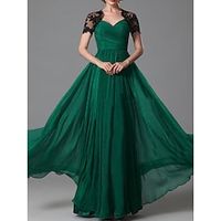 Women's Party Dress Swing Dress Formal Dress Formal Evening Party Long Dress Maxi Dress Party Square Neck Short Sleeve Lace Backless 2023 Regular Fit Green Pure Color XL 2XL 3XL Lightinthebox - thumbnail