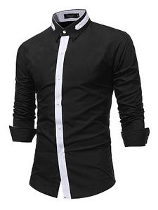 Trendy Long Sleeve Color Block Men Shirts