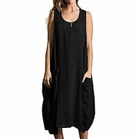 Women's Shift Dress Knee Length Dress Blue Brown Sleeveless Solid Color Summer Casual Cotton 2021 S M L XL XXL XXXL 4XL 5XL Lightinthebox - thumbnail