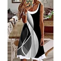 Women's Casual Dress Tank Dress Summer Dress Geometric Color Block Fake two piece Print Crew Neck Mini Dress Active Fashion Outdoor Daily Sleeveless Loose Fit Black Summer Spring S M L XL XXL Lightinthebox - thumbnail