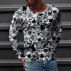 Men's T shirt Tee Tee Graphic Round Neck Black / White Long Sleeve 3D Print Casual Daily Print Tops Fashion Designer Comfortable Big and Tall miniinthebox