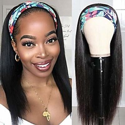 Headband Wig Straight Human Hair for Black Women Brazilian Human Hair None Lace Wigs Machine Made Headband Half Wig Natural Color Lightinthebox